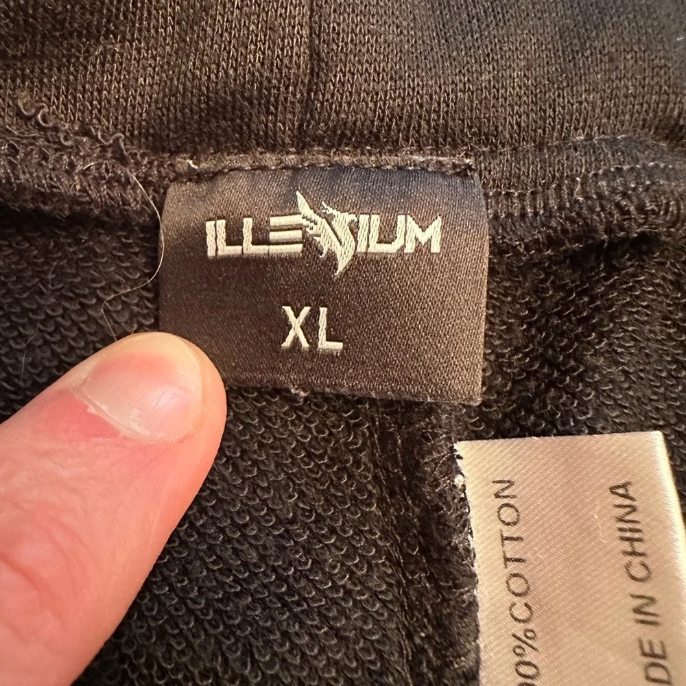 Illenium Sweatpants Joggers Size XL Black Pink Logos Drawstring Cotton 30 Inseam